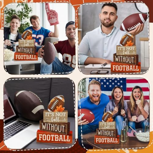 Yuntau 4 Pcs Football Fall Table Decorations Football Tiered Tray Decor Rustic Autumn Wooden Blocks Sign It's Not Fall Without Centerpiece Decorative Faux Book Sign for Room Coffee Table Mantel Shelf - style: Football Fall