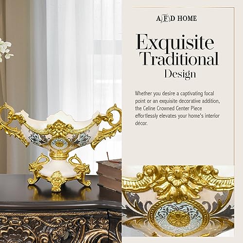 Celine Crowned Centerpiece, Gold-and-White Table Vase for Centerpieces, 19 Inches x 12 Inches