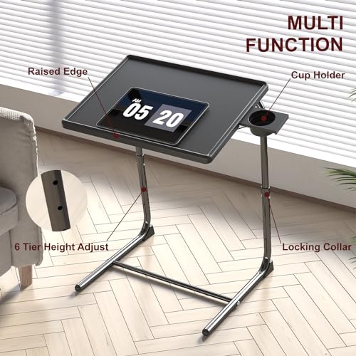 TV Tray Table, Adjustable TV Dinner Table for Eating on Couch with Cup Holder, Folding Couch Desk with 6 Height & 3 Tilt Angle Adjustments, Comfortable Laptop Stand for Bed & Sofa, Black - color: Tv Tray