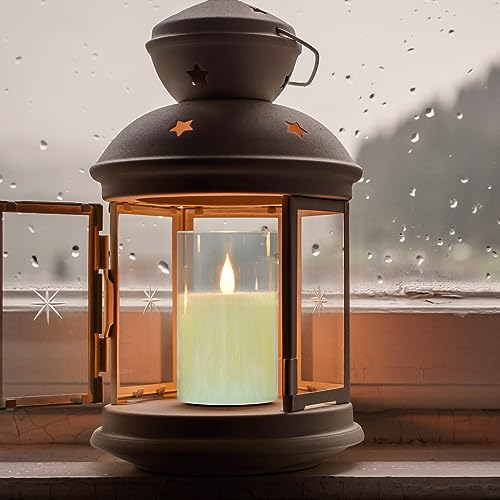Flameless Flickering Remote Control Candle, Glass Pillar Candle,3 Pack (D:3"×H:4" 5" 6") LED 3D Flame Romantic Candle,Battery Operated Real Wax, Ideal for Wedding, Home Decor Holiday (Ivory) - color: H13# Ivory 3pack Glass