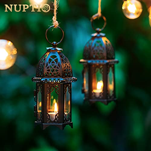 NUPTIO 4 Pcs Metal Tealight Candle Holder Small Sized Wedding Centerpieces Transparent Glass Hanging Lanterns Creative Wedding Home Table Decoration Birdcage, Black - color: Black, size: 4 Pcs Small Size