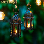 NUPTIO 6 Pcs Hanging Candle Holder Lantern Centerpiece Table/Hanging Glass Hexagon Moroccan Candle Lantern Holders, Black - color: Black, size: 6 Pcs Small Size