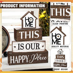 Cinnvoice 4 Pcs Farmhouse Tabletop Decor Rustic Family Blessed Home Table Centerpiece This Is Us Sign for Kitchen Shelf Desk Fireplace Mantel Tiered Tray Decor(Home This is Our Happy Place) - style: Home This is Our Happy Place