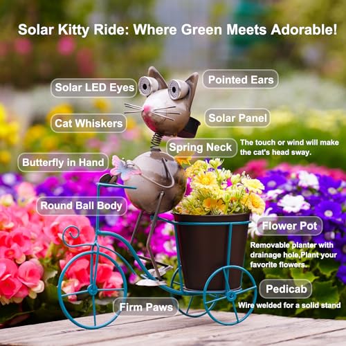 Metal Yard Art Cat on Bike Solar Statue Light, Solar Statue Light Garden Decoration, Best Gift for Cat Lovers. - style: Large Cat
