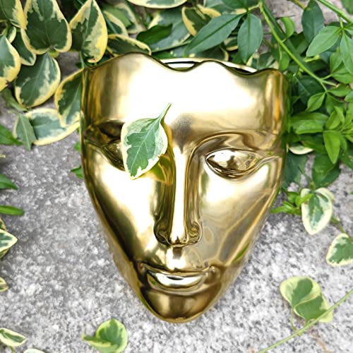 Face Vase,Ceramic Female Form Vase,Modern Sculpture Planter Pot,Human Face Dried Flower Shaped Vase,Wall Hanging Plant Pot for Home Decor Centerpieces, Office or Outdoor Hanging Decor Gold - color: Gold