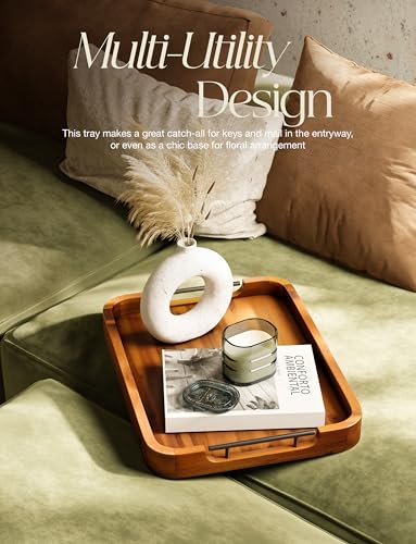 TIDITA Ottoman Tray for Living Room – 17"x13" Rectangle Serving Tray with Handles – Wooden Tray for Coffee Table, Living Room, Breakfast in Bed – Decorative Trays for Ottoman or Couch (Acacia Wood) - color: Acacia Color, size: 17" x 13" x 2"