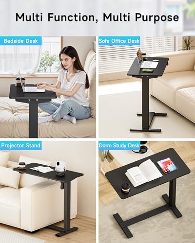 BIZUM Small Electric Standing Desk Bedside Table with Hidden Wheels 31.5 x 15.8 Inch Adjustable Computer Laptop Office Desk, Black - color: Black