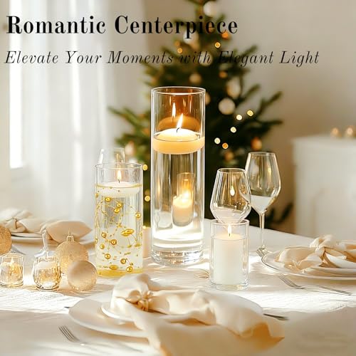 Set of 12 Glass Cylinder Vases for Centerpieces with 8 Pack Vase Filler 12 Pearl String 24 White Floating Candles for Table Centerpieces for Wedding Party Home Decor 5, 6, 8 Inch - style: 12 Set(6,8,10Inch)