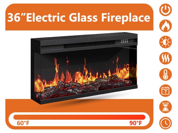 3-Sided Glass Farmhouse Fireplace TV Stand for TVs Up to 100 Inch, Entertainment Center with 36" Electric Fireplace, 4 Drawers Storage,Oak - color: Oak