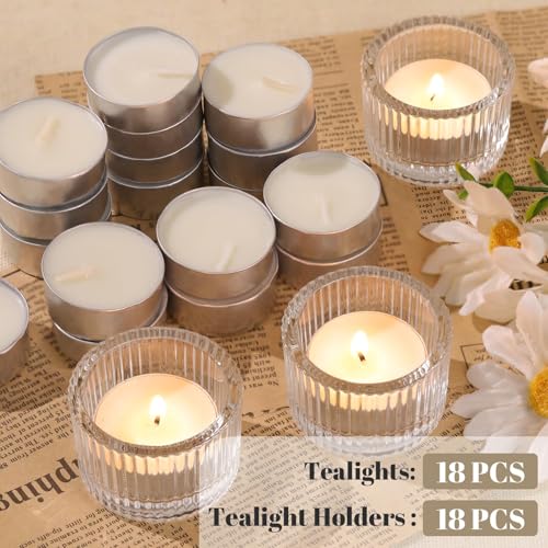 HAVITI 36 Pcs Clear Tealight Candle Holders with 36PCS Tea Lights Candles, Glass Votive Candle Holders Set for Table Centerpiece, Home Decor and Party Supplies - color: Clear