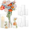 Glasseam Cylinder Glass Vases for Centerpieces: 12 Pack Clear Flower Vase Bulk 4" 6" 8" 10" Hurricane Floating Pillar Candle Holder - Modern Centerpiece for Wedding Dining Home Table Decor