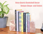 Crystal Bookends Pink Heavy Duty Bookend Natural Rose Quartz Stone Decorative Book Ends 1 Pair 4-6 LBS - size: 4-6lbs