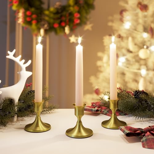 zeochyni Brass Gold Taper Candle Holders Set of 2, Vintage Metal Candlestick Holders for Dinner Room Table Centerpiece or Mantel Wedding Party Decor - color: Gold, size: Set of 2