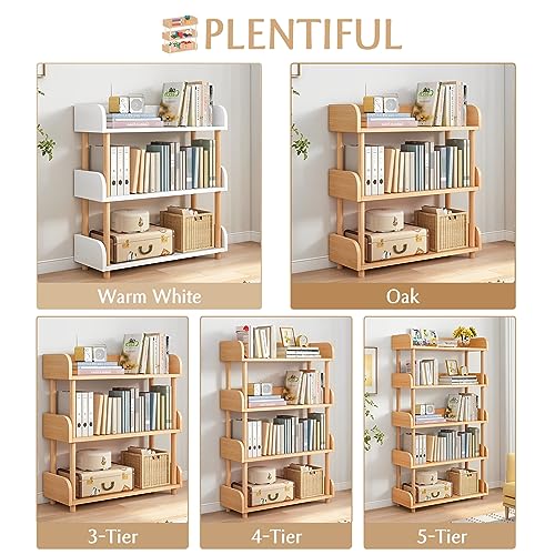OSCHF 3-Tier Wooden Open Bookcase - Modern Display Bookshelf with Top Edge and Solid Wood Frame for Home and Office, Storage Cabinet, Oak - color: Oak, size: 3-Tier