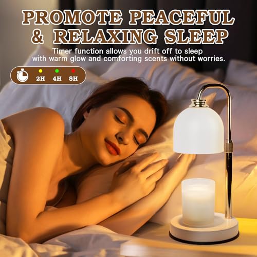 Candle Warmer Lamp with Timer Dimmable,Mothers Day Birthday Gifts for Women Mom, Modern Candle Warmer, White Candle Lamp for Jar Scented Candles, Home Decor, Wax Melt Warmer with 2 Bulbs - color: White
