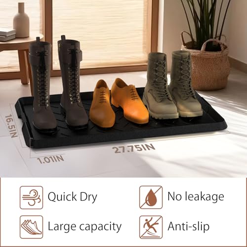 Heavy Duty Boot Trays Natural Rubber Shoe Mat Tray for Entryway with Shoes Brush Large Boot mat Tray Multi-Purpose for Indoor or Outdoor - size: 1'1" x 2'1" (Rectangular)