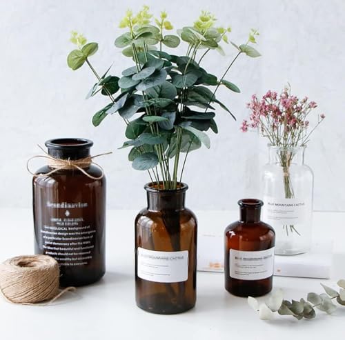 500ml Empty Amber Glass Vase Small Bud Vase Apothecary Jars Decorative Glass Bottles Tabletop with Creative Rope Design for Home Decor Centerpiece Wedding Party Wedding Rustic Home Table Decor