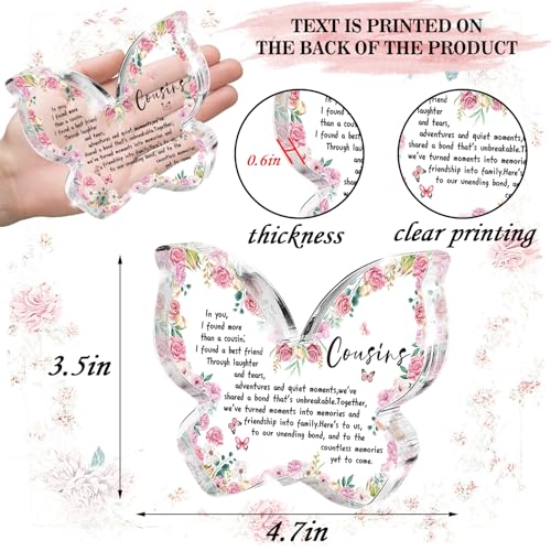 Butterfly Shaped Acrylic Gift for Cousin, Pink Flower Christmas Decoration Accessories, Butterfly Home Decoration, Acrylic Souvenir Birthday Gift for Cousin - color: cousin
