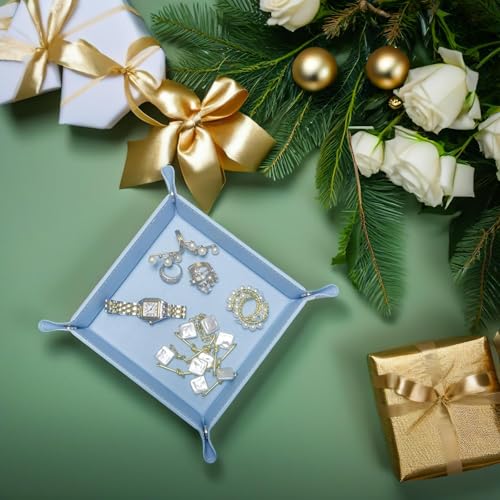 UnionBasic Small Valet Tray, Jewelry Tray for Rings Watches Earrings, Entryway Catchall Caddy for Coins Keys Change, Nightstand Bedside Valet Holder, Trays for Electronic Gadgets, Blue - color: Blue, size: 5.4" x 5.4" x 1.6"