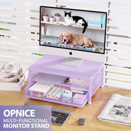 OPNICE Computer Monitor Stand Riser, Desk Organizer with Drawer, Laptop Stand, Office Desk Accessories & Workspace Desktop Organizers Storage for Office Supplies(Purple) - color: Purple