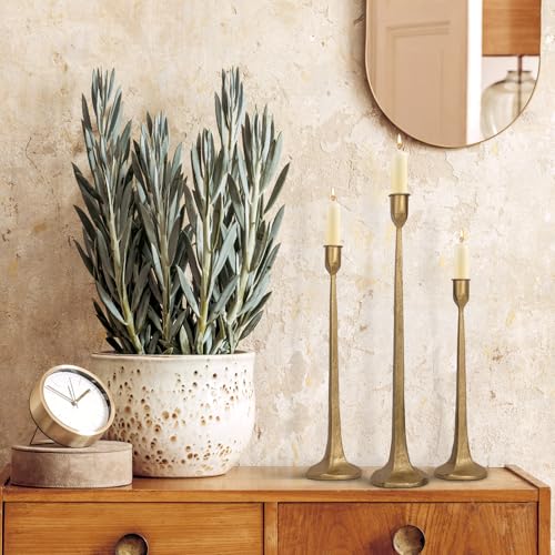 Iron Taper Candle Holder Set of 3 - Decorative Tall Candle Stand, Candlestick Holder for Wedding, Dining Table, Party Decoration (Antique Brass) - color: Antique Brass