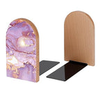 Marble Purple Gold Stone Book Ends Decorative Wood Bookends for Shelves Kids Room Desk Home Office Book Stoppers for Magazines,Books, DVDs, 1 Pair/2 Pieces(5x3.1 in)