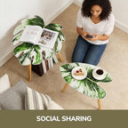 BAMEOS Monstera Leaf Nesting Tables Set of 2, Small Side Tables f Set with Leaf Vein Pattern, Modern Wooden CoffeeTables for Living Room Bedroom Apartment Balcony Yard - color: White Monstera