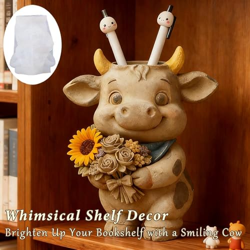 1Pc Highland Cow Epoxy Resin Casting Mold 3D Animal Candle Jar Silicone Mold for Concrete DIY Flower Pot Pen Holders Makeup Brush Tray Organizer Jewelry Storage Box Reusable Home Decor - color: Cow Resin Mold
