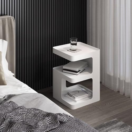 Side Table,Modern end Table,Metal nightstand,Bedside Table,3-Tier Accent Table with Storage for Bedroom,Living Room,Small Space,Couch.No Assembly Required - color: White