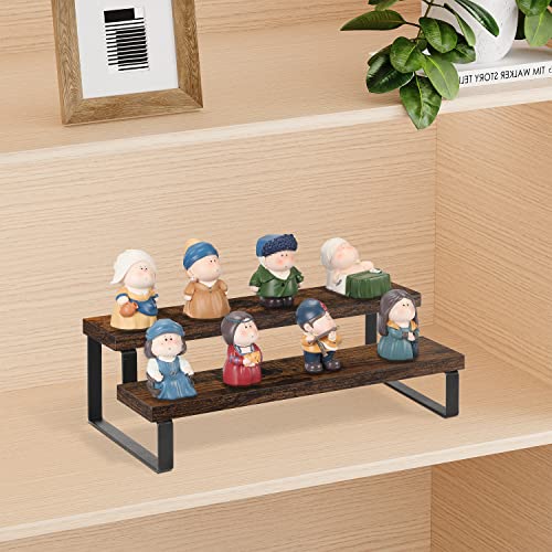 YINMIT Wooden Display Riser Stand, Tiered Perfume and Cologne Organizer Stand, 2 Tier Spice Rack Organizer, Rustic Display Shelf for Candles (2 Tier) - color: 2 Tier,Brown