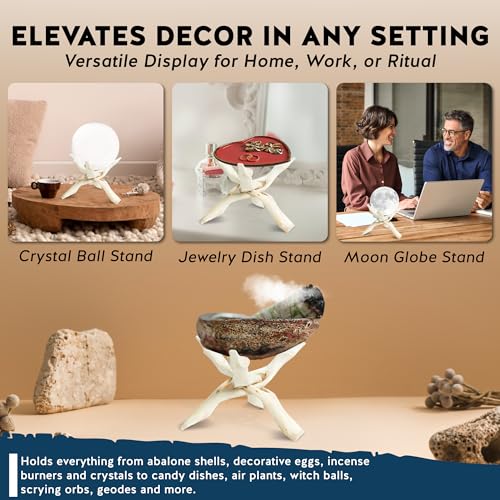Alternative Imagination Wooden Tripod Display Stand - 8-Inch Hand Carved Holder Made from Mango Wood -Folding Natural Stand for Abalone Shell, Crystal Ball, Key Bowl,Trinket Dish, Incense,Decor & More - size: 8 Inches