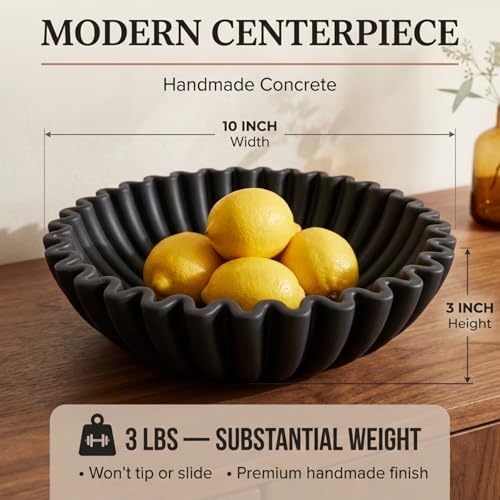 OAKOA Concrete Black Decorative Bowl for Home Decor - Black Fruit Bowl for Kitchen Counter - Black Bowl Decor - Modern Fruit Bowl Black - Centerpiece Bowl - color: Black