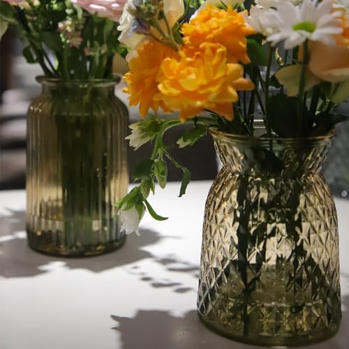 OFFIDIX Glass Vase,6.2 * 3.5in Large Mouth Shape Geometric Faceted Design Flower Vase for Weddings,Events,Decorating,Office,Home Decor - color: Yellow-2