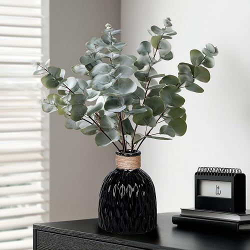Black Ceramic Vase for Flowers,Modern Minimalist Vases Home Decor,Textured Decorative Vase Centerpieces for Table, Living,Mantle,Office,Desk, Room Decor 6 Inch - color: Black