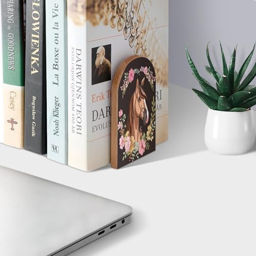 Cartoon Brown Horse Head Book Ends Decorative Wood Bookends for Shelves Kids Room Desk Home Office Book Stoppers for Books, DVDs, 1 Pair/2 Pieces(5x3.1 in) - color: Brown Horse Head