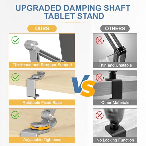 Houele Tablet Stand Holder, Adjustable Foldable Tablet Arm iPad Desk Mount with 360°Rotate Base, Phone Holder iPad Stand for Desk and Bed, Compatible with Tablets, Phones or Other 4-15.6" Device - color: Silver
