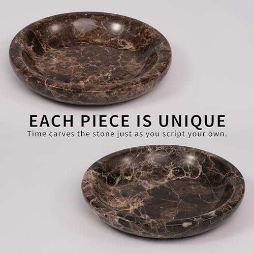Brown Marble Jewelry Tray - Stone Trinket Ring Key Purse Holder Dish, Small Cute Round Plate Decorative Bowl for Nightstand Entryway Coffee Table Decor (5.5 inch) - color: Circle-Emperador