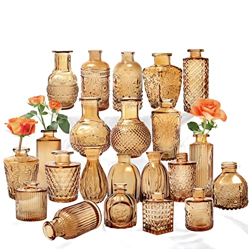 Set of 22 Amber Glass Mini Bud Vase For Bulk Rustic Wedding Decorations, Centerpieces, Vintage Look Home Table Flower Décor,Clear - color: Amber