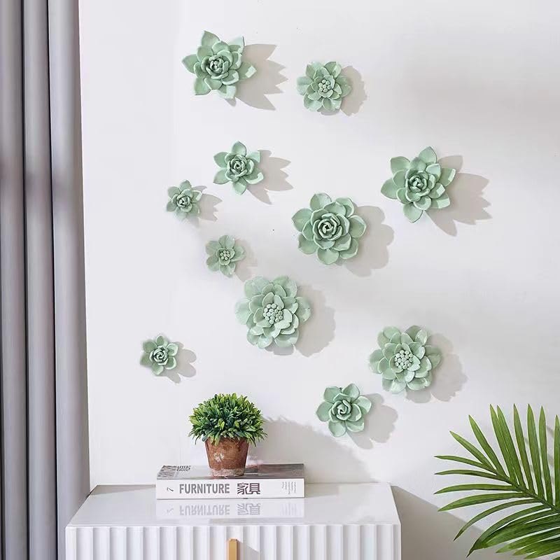 Snow Lotus，3.54" Ceramic Flower Wall Art, Artificial 3D Flower Wall Art, Handmade 3D Wall Art Hanging Sculpture, Porcelain Flower Wall Decoration for Home Office Decor (Light Green) - color: Light Green,Snow Lotus,3.54"