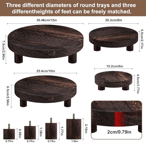 Wood Plant Stand Indoor Outdoor, 12/10/8/6" Round Wood Riser for Decor, Wooden Stool Display Stand Flower Pot Holder Small Planter Tray Modern Potter Decorative for Desktop Counter Room - color: Rustic Brown-4pcs