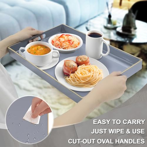 MAONAME Gray Serving Tray with Handles, Modern Grey Decorative Tray for Coffee Table, Plastic Rectangular Gray Trays for Ottoman, Bathroom, Decor, 15.8” x 10.2” x 1.4" - color: Gray, size: 15.8" x 10.2" x 1.4"