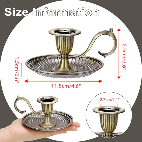 OwnMy 1 Vintage Candlestick Holder Decor, Antique Brass Taper Candle Holder with Carry Handle and Candle Drip Catcher Tray, Eleagnt Taper Candle Stand for Wedding Dining Table Centerpiece, Bronze - color: Bronze