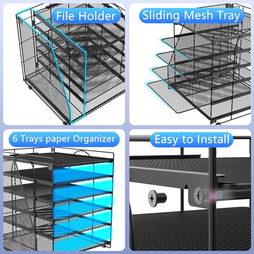 gianotter 6-Tier Paper Organizer With Magazine Holder, Desk Organizers and Accessories, Desk Accessories & Workspace Organizers, File Organizer for Office Supplies Storag (Black, 6-Tier) - color: Black, size: 6-Tier