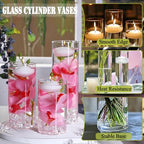 24 Pcs Floating Candles 12 Glass Vases for Centerpieces with 400 Acrylic Fake Ice Cubes 6 Pearl String Vase Filler Floating Candle Centerpieces for Tables Party Event Wedding Home Decor