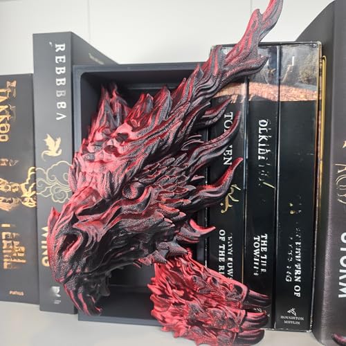 Dragons Awakening Book End – Fantasy Book Nook Insert for Dragon Readers – Unique Home Decor for Bookshelves & Libraries (Head and Tail - Inferno Dragon) - color: Head and Tail - Inferno Dragon