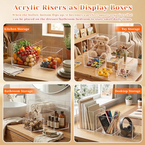 Acrylic Nesting Risers Display Stands Cube Boxes with Hollow Bottoms 6Pcs Clear Acrylic Boxes for Display (Clear) - color: Clear