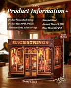 Book Nook Kit, DIY Miniature Music Workshop-Themed, 3D Wooden Puzzle Dollhouse with LED Lights, Bookend & Creative Bookshelf Decor, Craft Gifts for Family and Friends & Music Lovers (Bach Strings) - style: Bach String