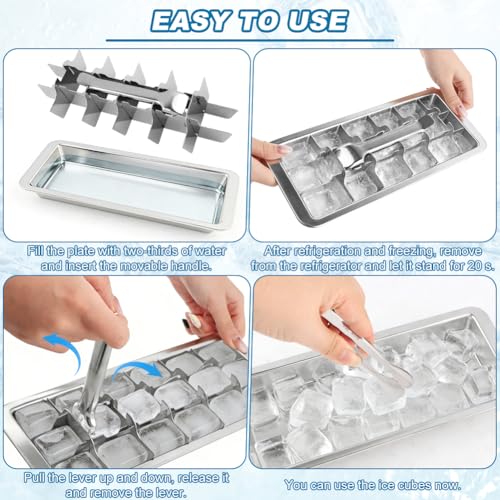 Stainless Steel Ice Cube Trays, 18-Slot Metal Ice Cube Trays for Freezer, Vintage Inspired Design with Release Lever Remove Handle for Making Large Cubes Kitchen & Bar