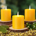 Hand-Rolled Beeswax Candles,2.8x3in-3PCS,All Natural Honeycomb Beeswax Pillar Candles,72 Hours Long Burning Bees Wax Candles for Home,Dripless Smokeless Unscented Honeycomb Pillar Candle - color: 2.8x3in, size: 3pcs