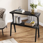 Tribesigns Solid Wood End Table, Modern Side Table for Couch, 2-Tier Narrow Tall End Table, Long Bedside Table for Living Room, Bedroom, Black - color: Black